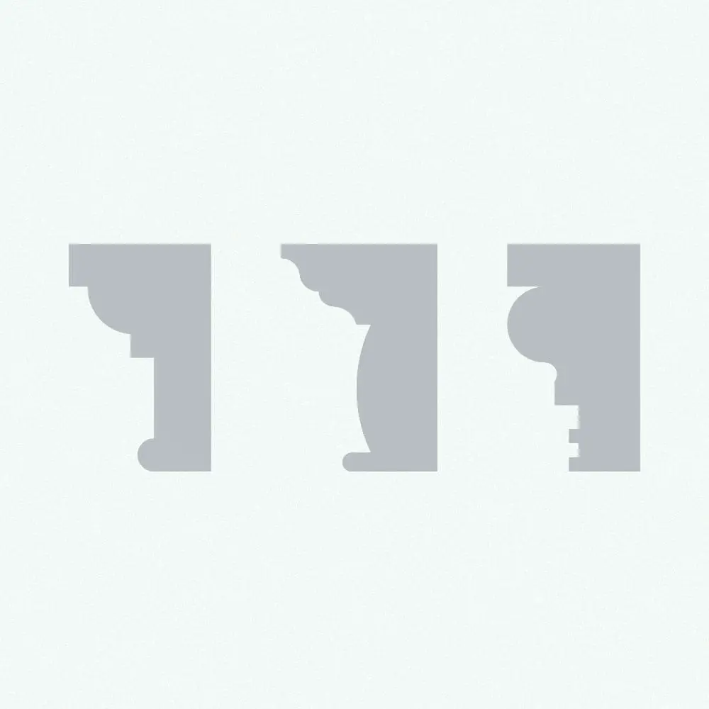 Revit Family / 3D Model - Crown Mouldings Pack 7 Cross Sections Revit Wall Sweep Crown Molding Profiles - Pack 7 in cross section and rendered in flat gray color to show the shapes better. Ideal for all sorts of projects, these Revit wall sweeps will elevate your design in a few clicks.