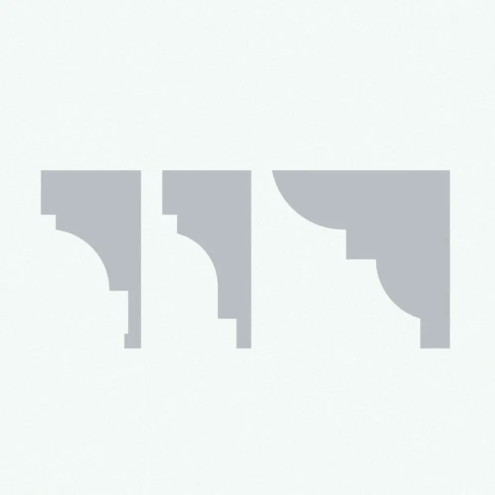 Cross Section Views of the Revit Refined Crown Moldings - Pack 1 Cross-sectional views of three versatile French-style wall sweep crown molding profiles in ambient occlusion mode from Pack 1.