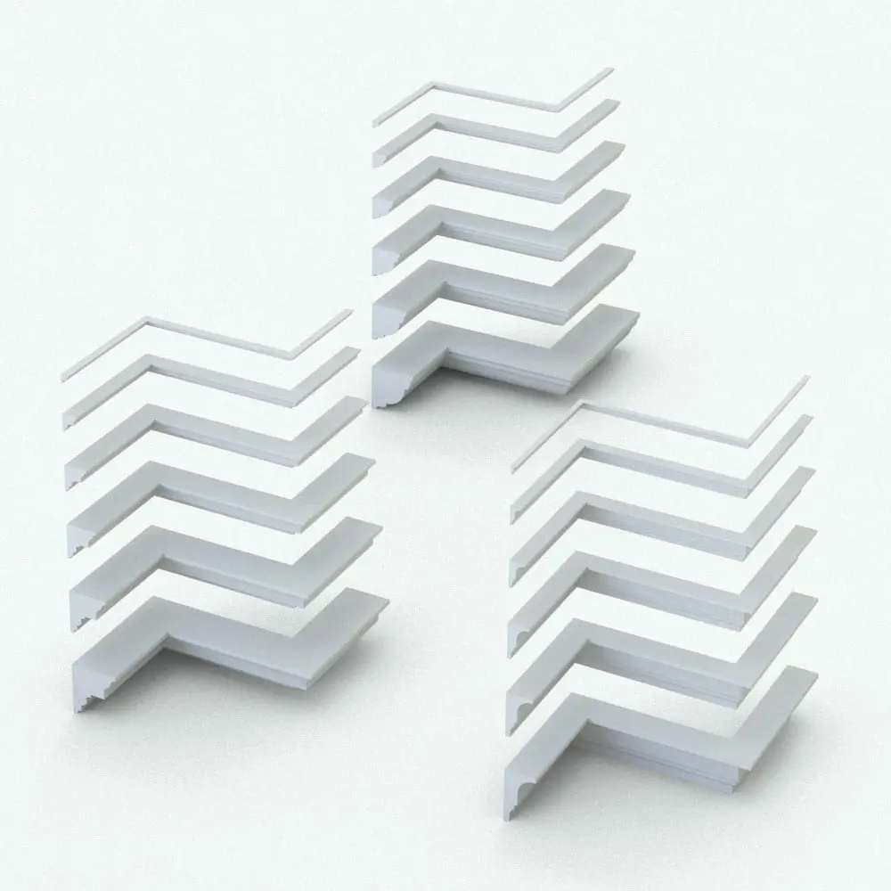Size Variations of the Revit Wall Sweep Decorative Crown Moldings - Pack 4 Size variations of the three Decorative Crown Molding Revit Wall Sweep Profiles displayed in ambient occlusion mode from Pack 4. Insert them in a few clicks using the Revit wall sweep tool and transform your spaces from simple to eye-catching.