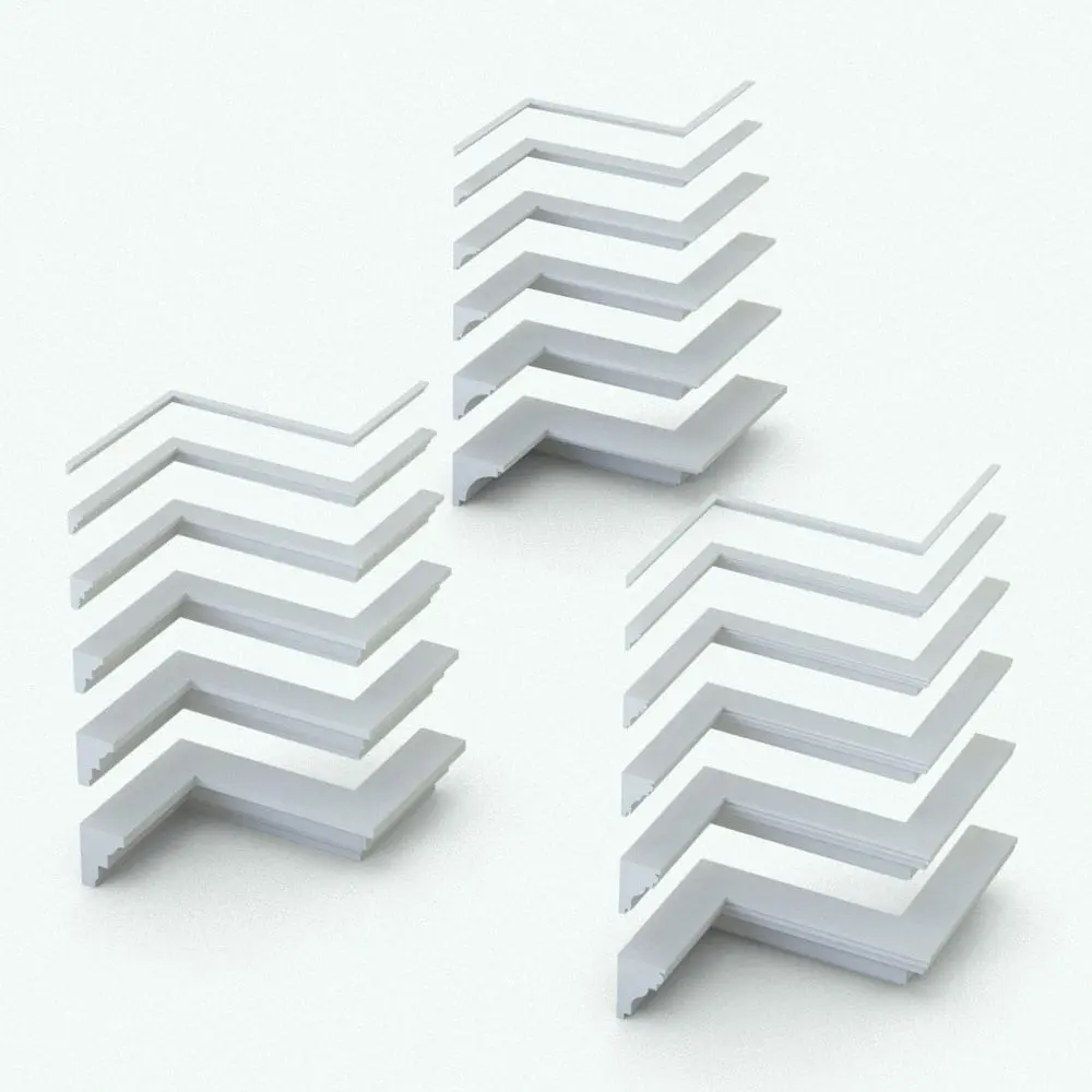 Size Variations of these Revit families of Crown Moldings - Pack 5 Size variations of the three crown molding Revit wall sweep profiles displayed in ambient occlusion mode from Pack 5. Each one of these three profiles is fully parametric. Just change the size and see all the shapes adjust to meet the new dimension. Ideal for all sorts of projects, these Revit wall sweep profiles will take your renders and projects to the next level in a few clicks.