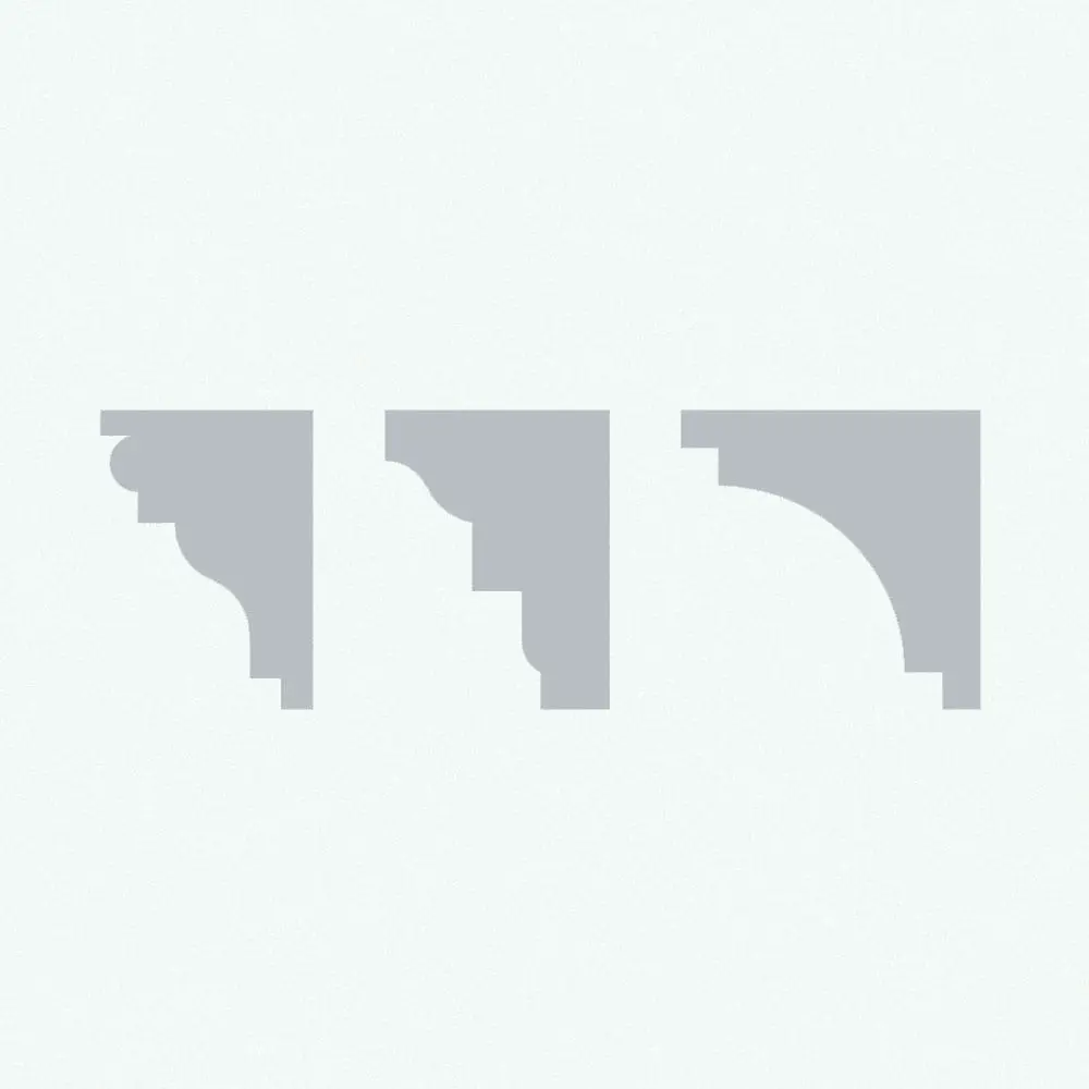 Cross Section Views of the Revit Crown Moldings - Pack 5 Cross-sectional views of the three included crown molding Revit family profiles in ambient occlusion mode from Pack 5.