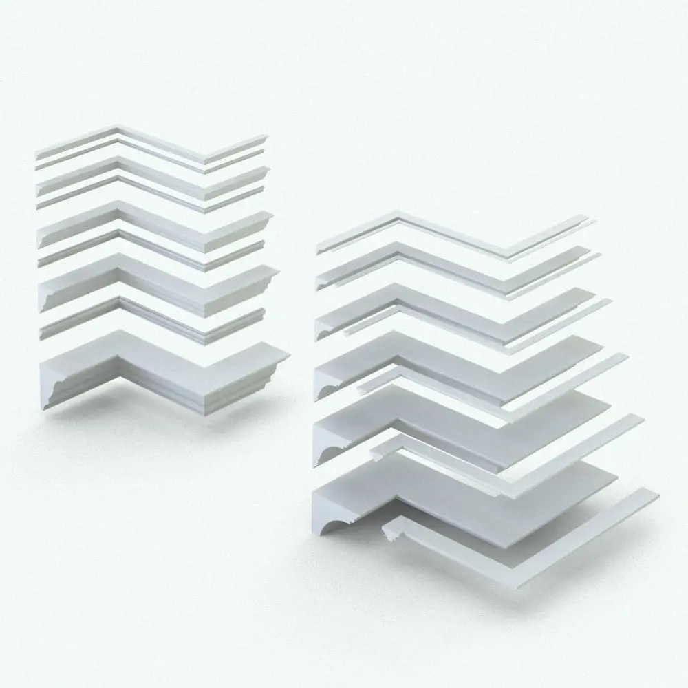 Revit Wall Sweep Size Variations in Ambient Occlusion Size variations of the two compound Revit wall sweeps displayed in ambient occlusion mode.