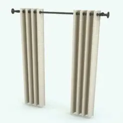 Panels With Rings Curtain Revit Family rendered in a light colored fabric texture and a dark metallic rod. These Revit curtains are fully parametric and easy to use. Just load them into your project, set the correct size (based on your window) and hit the render button for instant results. Ideal for living rooms, bedrooms, offices and more, this Panels With Rings Curtain Revit Family will make your spaces stand out in just a few clicks.