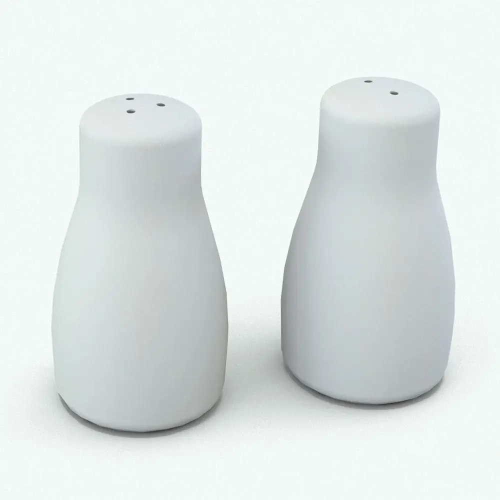 Revit Family / 3D Model - Curved Salt and Pepper Shakers Variations 3D Curved Shakers Decoration Revit Family showing the salt and pepper options. While this image doesn't show any materials, the actual family does come with pre-configured materials for ease of use. Just open this Revit decor family, load it into your project and hit the render button for instant results.