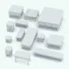 Elegant Living Room Revit Tables Set rendered in black and white (ambient occlusion style) and shown in different sizes and configurations to showcase their parametric flexibility. Both, the side and the coffee table Revit families are packed with parameters to fit your Revit project perfectly. Don't wait any longer and add this Elegant Living Room Revit Tables Set to your cart today!