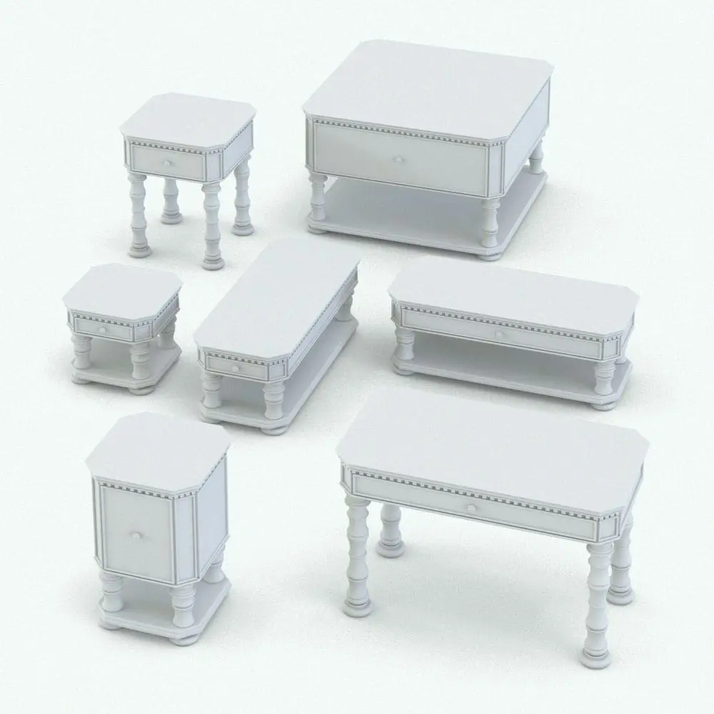Revit Family / 3D Model - Elegant Living Room Revit Tables Set Variations 2 Side table Revit family rendered in 3D and in black and white (ambient occlusion style) to show the details and shapes better. This family is fully parametric and it can adapt to any project sizes thanks to its included flexible parameters. Don't wait any longer and get this side table Revit family, which also includes the coffee table Revit family, today!