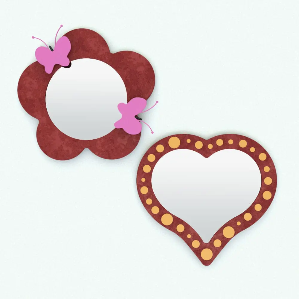 Revit Family / 3D Model - Flower-Heart Wall Mirror Revit Family Rendered in full color Flower-Heart Wall Mirror Revit Family showcasing the two shapes it includes. As a fully parametric family, this mirror can adapt to any space/wall size and to any project look. Also, this family is render-ready! Just load it into your project, load the materials and hit the render button for instant results! Get this Flower-Heart Wall Mirror Revit Family today and see for yourself.