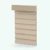Folded Curtain Revit Family rendered in 3D with a light tan colored fabric material. This family is fully parametric and it will allow you to change the width, the length, the opening percentage and many other things to make sure it suits your project perfectly. Get this Folded Curtain Revit Family today and transform your spaces in just a few clicks.
