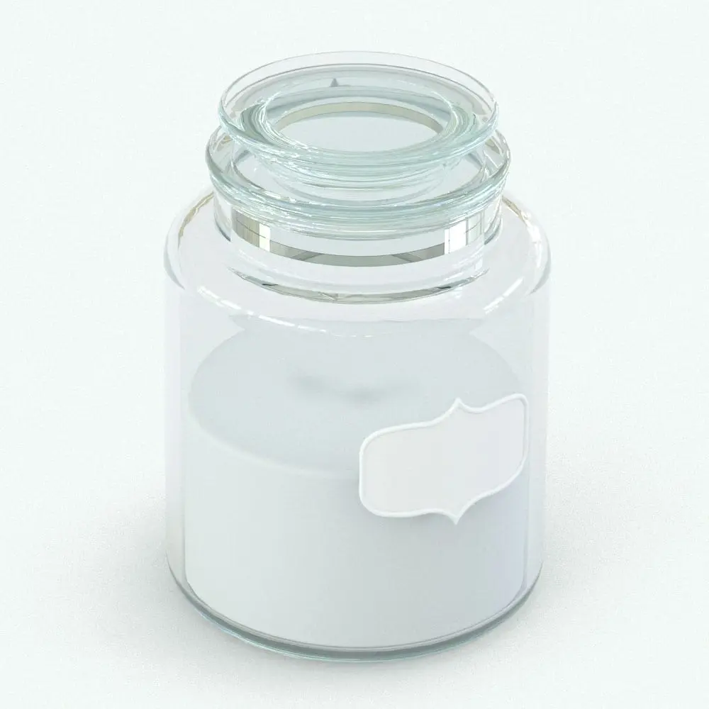 Revit Family / 3D Model - Glass Container With Label Perspective Glass Container Revit Kitchen Accessory Family in 3D view and rendered with a white label. This decoration Revit family will make your renders look more realistic and livable.