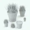 Grass in a Pot Revit Plant Family in different sizes and configurations to showcase its parametric versatility. Ideal for bookshelves, tables, desks and more, this Revit plant family will make your renders look finished and polished. Whether you use it together (grass and pot) or separately (in case you want the grass in a different pot or on the ground), this Revit plant family offers enough flexibility to streamline your workflow in Revit.