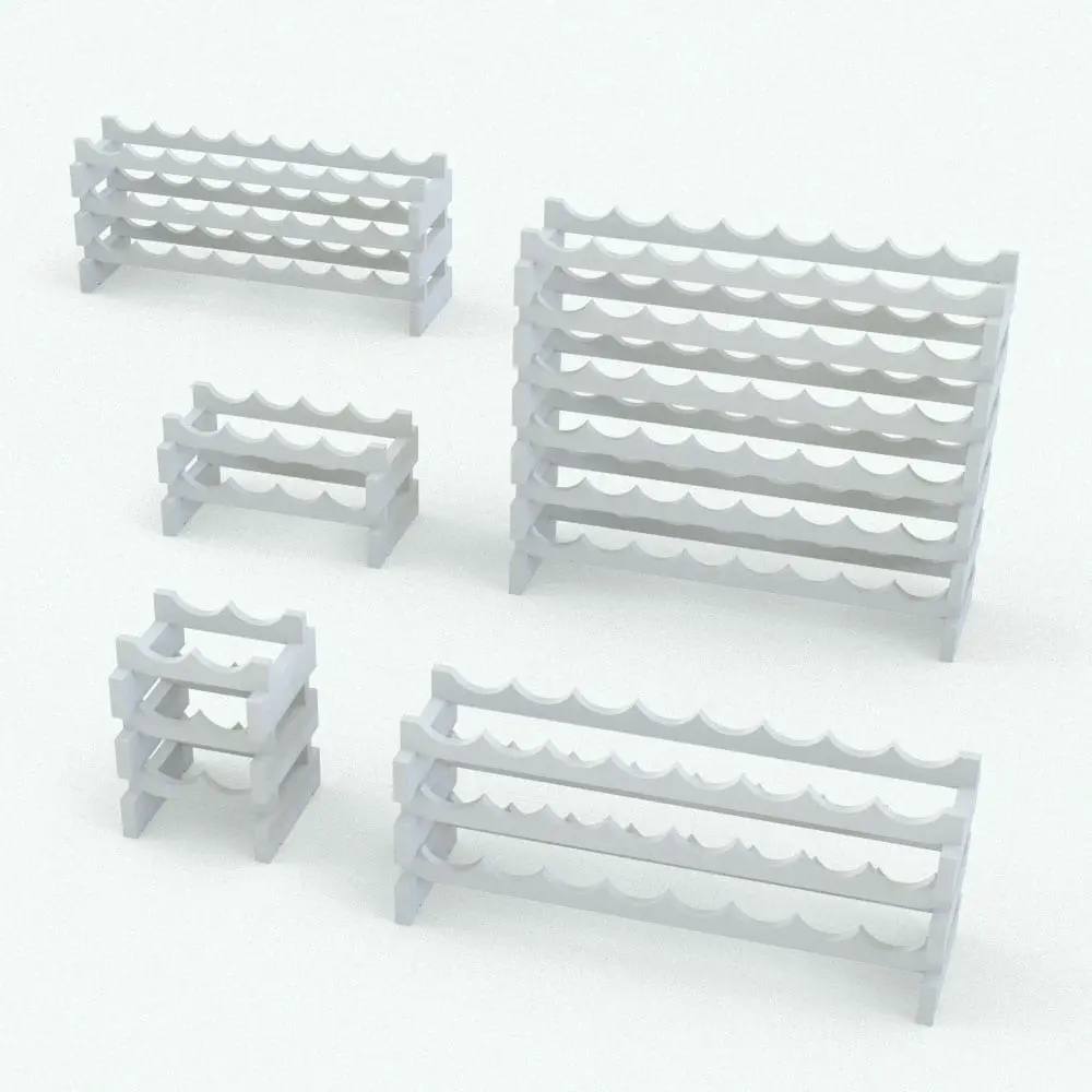 Revit Family / 3D Model - Horizontal Stackable Wine Bar Revit Family Variations Horizontal Stackable Wine Bar Revit Family rendered in black and white (ambient occlusion style) and in different sizes and configurations to showcase this family's parametric flexibility. With different parameters to choose from, this family will seamlessly blend into your projects in a few clicks. Don't wait any longer and get this Horizontal Stackable Wine Bar Revit Family today.