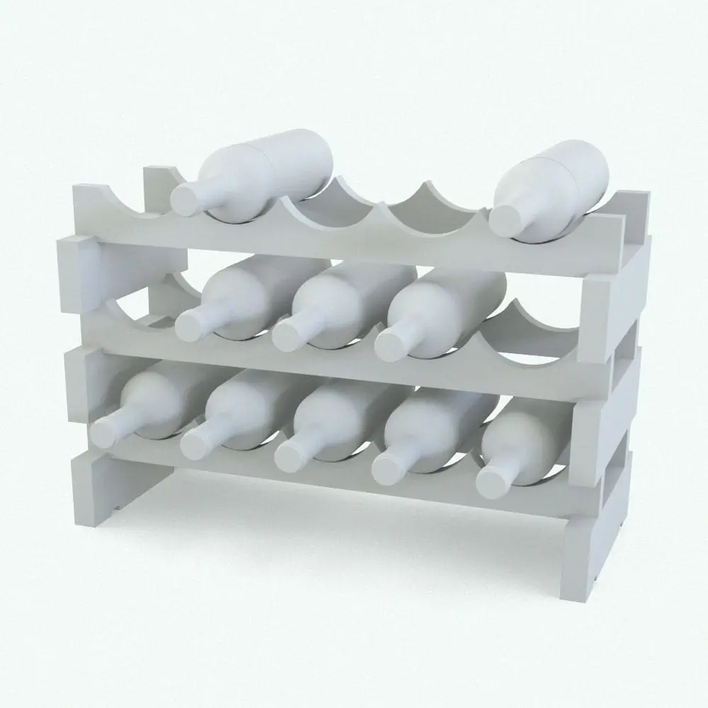Revit Family / 3D Model - Horizontal Stackable Wine Bar Revit Family Perspective Horizontal Stackable Wine Bar Revit Family rendered in 3D and with no materials (ambient occlusion style) to see the details better. Ideal for kitchens, wine cellars and hospitality settings, this wine bar Revit family will take your 3D renderings to the next level in just a few clicks.