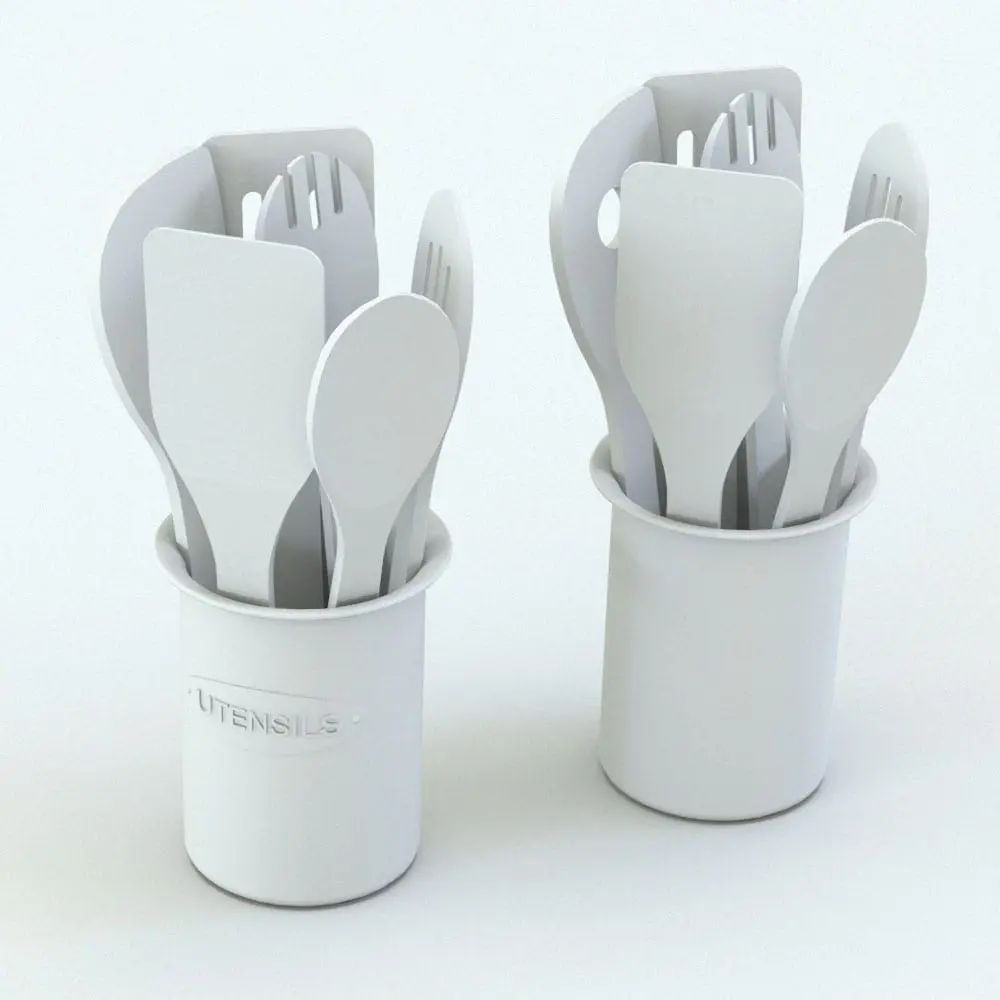 Revit Family / 3D Model - Kitchen Wooden Utensils With Holder Variations Revit Kitchen Wooden Utensils Family in different configurations to showcase its parametric behavior. This decoration Revit family is the perfect addition to your 3D renderings.
