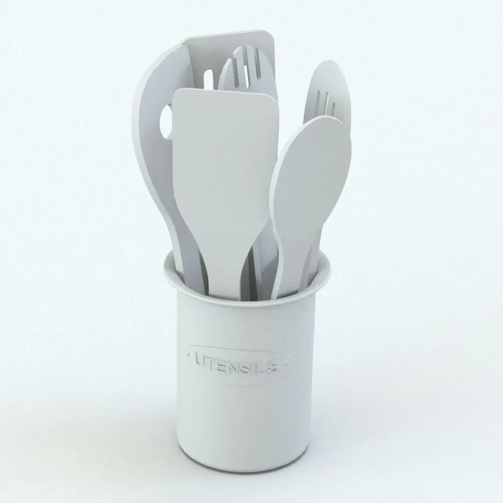 Revit Family / 3D Model - Kitchen Wooden Utensils With Holder Perspective Give a touch of warmth with this 7-piece Revit Kitchen Wooden Utensils Family. Use the provided materials as shown in the main image or change them to suit your project's needs.