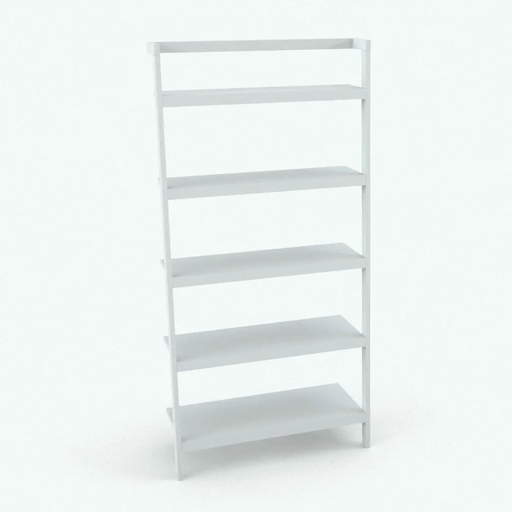 Revit Family / 3D Model - Lean Against Wall Revit Bookshelf Family Perspective Lean Against Wall Revit Bookshelf Family in 3D and rendered without any materials to see the shapes better. This family is fully parametric, easy to use and render-ready. Just load it into your project, load the provided textures and hit the render button. Don't wait any longer and get this Revit bookshelf family now.