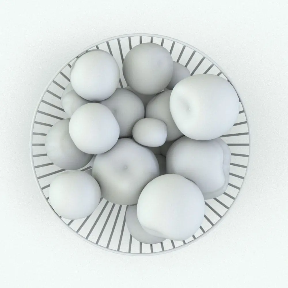 Revit Family / 3D Model - Metal Wire Fruit Holder Top View Wire Fruit Holder Decoration Revit Family in top view and rendered in black and white (ambient occlusion style) to showcase the details better. Get this Revit decor family now and enjoy having more realistic renders to show to your clients.