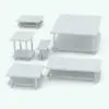 Coffee table Revit family rendered in black and white (ambient occlusion style) and shown in different sizes and configurations to showcase its parametric flexibility. This coffee table Revit family, as well as the side table Revit family included in this set, comes with the textures shown on the main image of this product, so you can just insert them, load the textures and hit the render button.