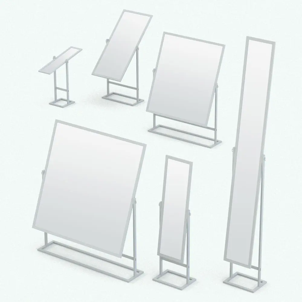 Revit Family / 3D Model - Modern Cheval Revit Mirror Family Variations Modern Cheval Revit Mirror Family in different sizes and configurations to showcase its parametric nature. Ideal for contemporary architectural designs, this Revit Mirror Family will take your 3D renderings to the next level in a few clicks.