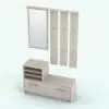 Modern Storage Rack Revit Family With Mirror rendered in a light colored wood finish. This family can be used as it is, or separately (top part from bottom part). Ideal for entryways, mudrooms and even bedrooms, this storage rack Revit family will make your renders stand out in just a few clicks.