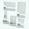 Modern Storage Rack Revit Family rendered in black and white (ambient occlusion style) and in different sizes and configurations to showcase its parametric flexibility. Ideal for modern interior design projects, this storage rack Revit family will bring life to your 3D renderings. Don't wait any longer and add this storage rack Revit family to your cart today.