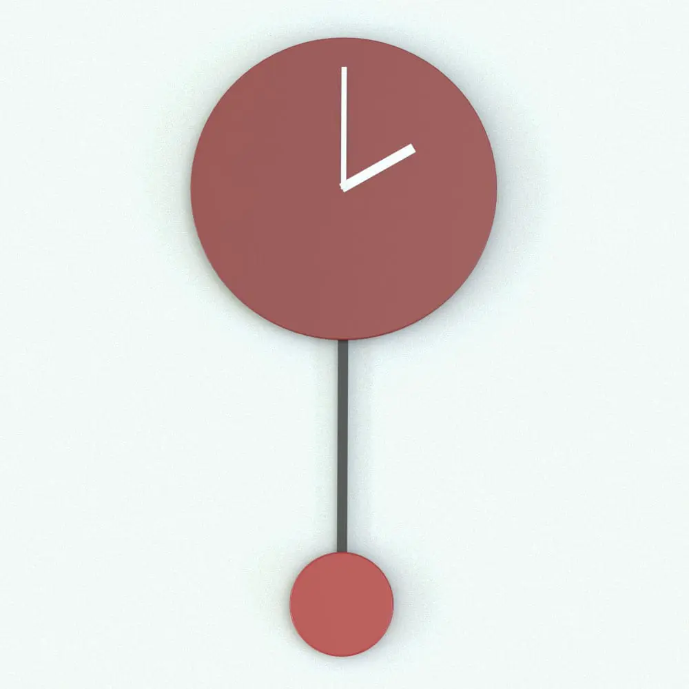 Revit Family / 3D Model - Modern Pendulum Rendered in Revit Modern Pendulum Wall Clock Revit Family rendered in red color and white hands. This Revit family is fully parametric and it adjusts to any wall space seamlessly.