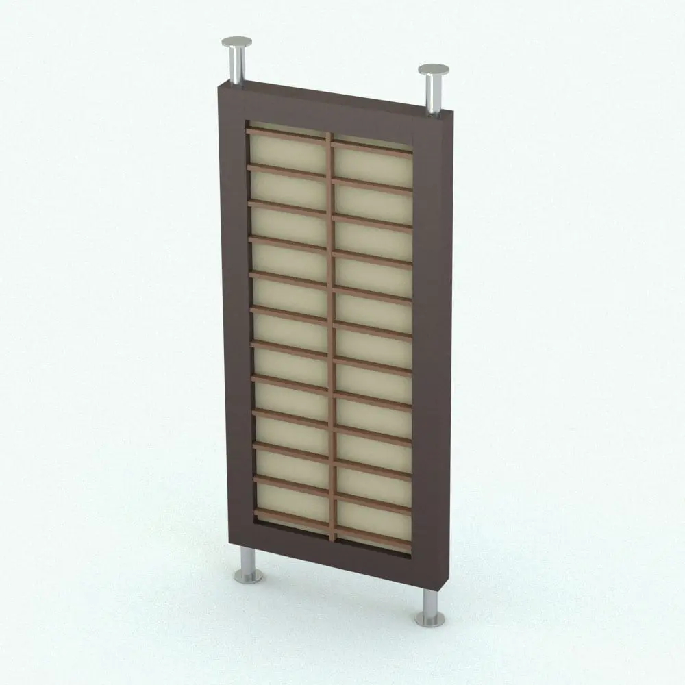 Revit Family / 3D Model - Modern Single Pane Revit Folding Partition Rendered in color Modern Single Pane Revit Folding Partition rendered with a dark-colored wood frame and light colored panels. Ideal for commercial, office or even residential spaces, this Single Pane Revit Folding Partition is the perfect solution to softly separate your architectural spaces. Don't waste any more time and add this Revit partition family to your cart now!