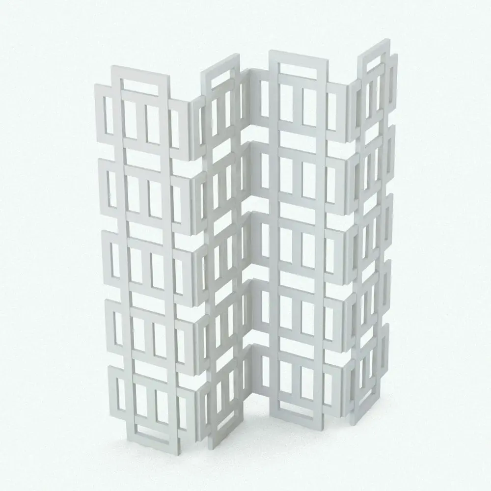 Revit Family / 3D Model - Modern Squares Space Divider Perspective Modern Squares Revit Folding Partition Family in 3D and rendered without materials to see the shapes and details better. With a lot of parameters to play with, this family can adapt to any space you insert it in. Download this Modern Squares Revit Folding Partition Family now and make your renders stand out.