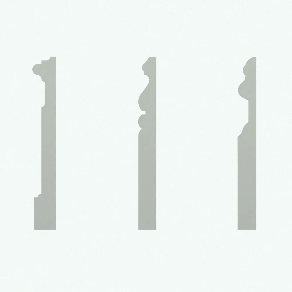 Traditional Look Revit Sweeps -Baseboards Pack 4 in cross-section view. Traditional Look Revit Sweeps -Baseboards Pack 4 in cross-section view and rendered in solid gray color to easily identify their shapes.