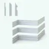 Contemporary Design Revit Wall Sweeps - Baseboards Pack 8 in 3D and cross-section views and rendered in ambient occlusion mode. Ideal for residential, commercial, hospitality and any other kind of project, these Revit wall sweep profiles will certainly take your renders to the next level.