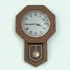 Traditional Pendulum Wall Clock Revit Family rendered in wood material and gold accents.