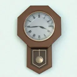 Traditional Pendulum Wall Clock Revit Family rendered in wood material and gold accents.