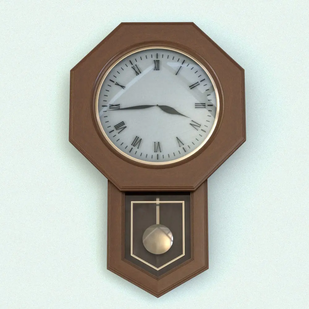 Revit Family / 3D Model - Vertical Modern Pendulum Wall Clock Rendered in Revit Traditional Pendulum Wall Clock Revit Family rendered in wood material and gold accents.