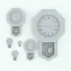 Traditional Pendulum Wall Clock Revit Family in different sizes and pendulum positions to showcase its parametric flexibility.