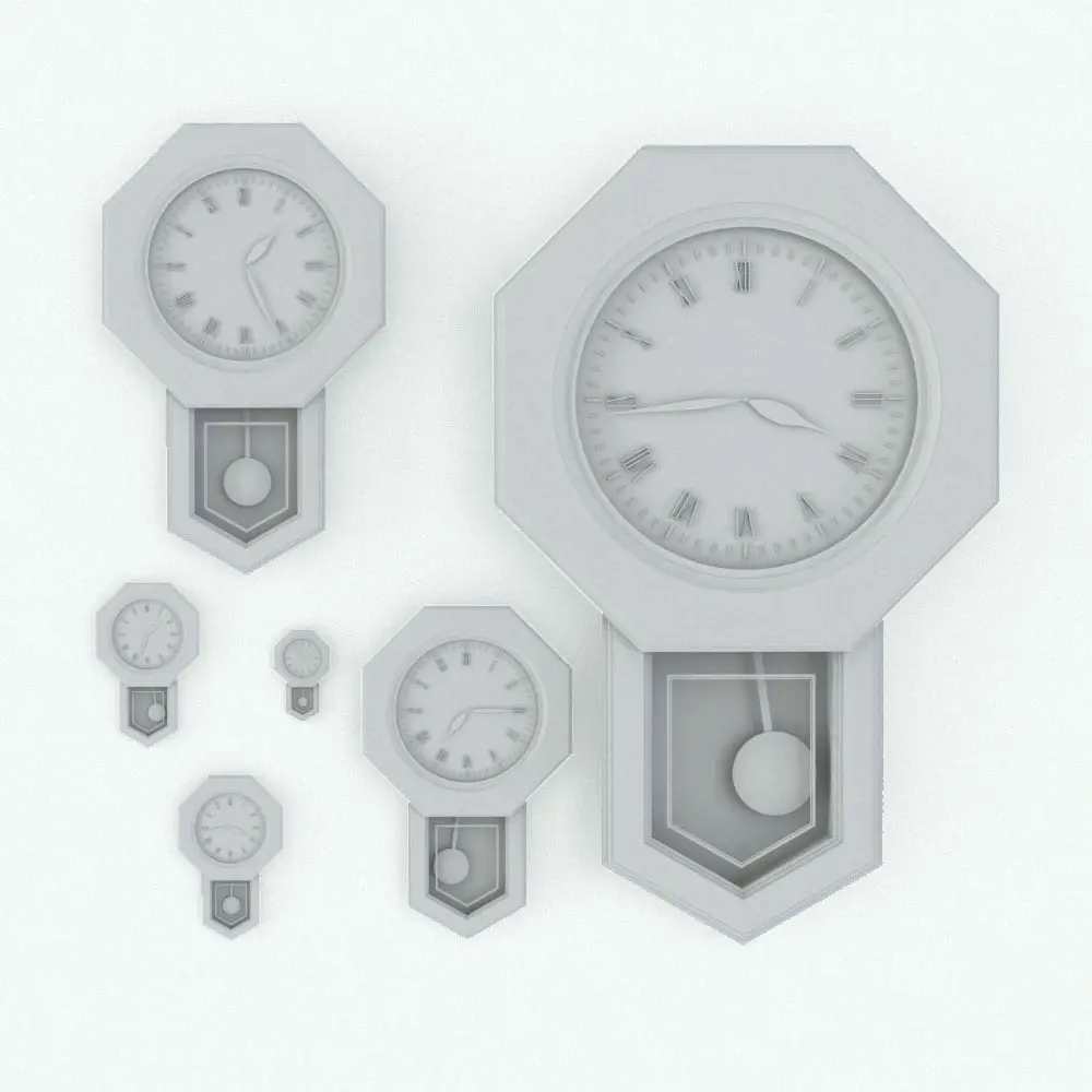 Revit Family / 3D Model - Vertical Modern Pendulum Wall Clock Variations Traditional Pendulum Wall Clock Revit Family in different sizes and pendulum positions to showcase its parametric flexibility.
