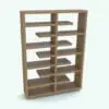 Staggered Bookshelf Revit Family rendered in a wood material and showcasing its staggering shelves. This family is fully parametric and it not only allows you to change the main dimensions, but also the staggering, materials and more. Ideal for living rooms, offices and more, this Revit bookshelf family is the perfect complement to your modern interior design projects.