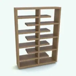 Staggered Bookshelf Revit Family rendered in a wood material and showcasing its staggering shelves. This family is fully parametric and it not only allows you to change the main dimensions, but also the staggering, materials and more. Ideal for living rooms, offices and more, this Revit bookshelf family is the perfect complement to your modern interior design projects.