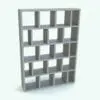 Staggered Vertical Divisions Revit Bookshelf Family rendered in a gray colored wood finish. This family is fully parametric and it allows you to create any configuration you need using the provided parameters so you can seamlessly integrate it to your Revit project. Don't wait any longer and add this Revit Bookshelf Family to your cart today