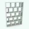 Staggered Vertical Divisions Revit Bookshelf Family rendered in 3D and without any materials to see the shapes better. Ideal for living rooms, kids rooms, offices, schools, libraries and more, this fully parametric Revit bookshelf family will seamlessly adapt to your space requirements. Get it now and see for yourself.