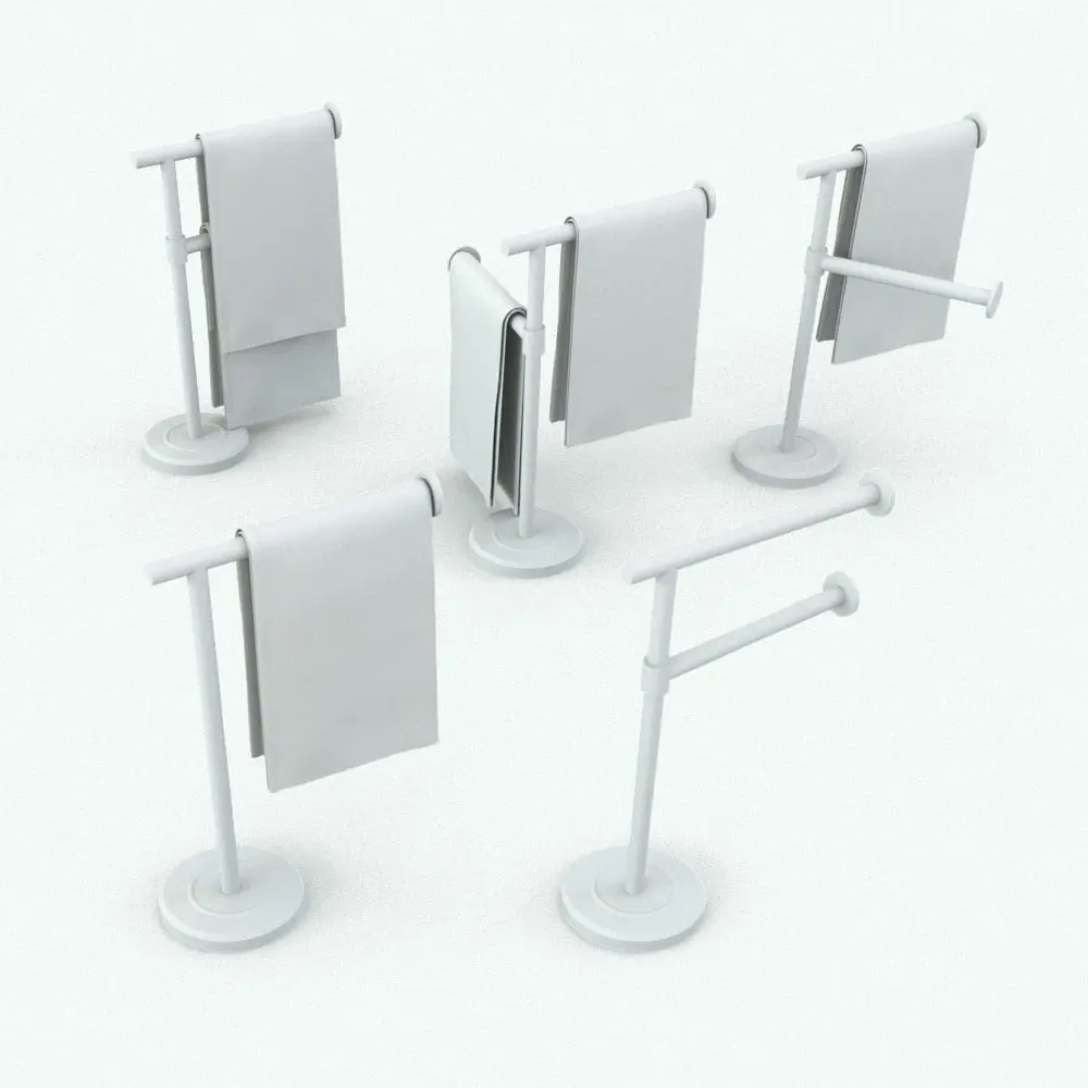 Revit Family / 3D Model - Standing Hand Towel Holder 2 Tiers Variations Standing Hand Towel Revit Family with Swivel Tiers in different parametric configurations to showcase its flexibility