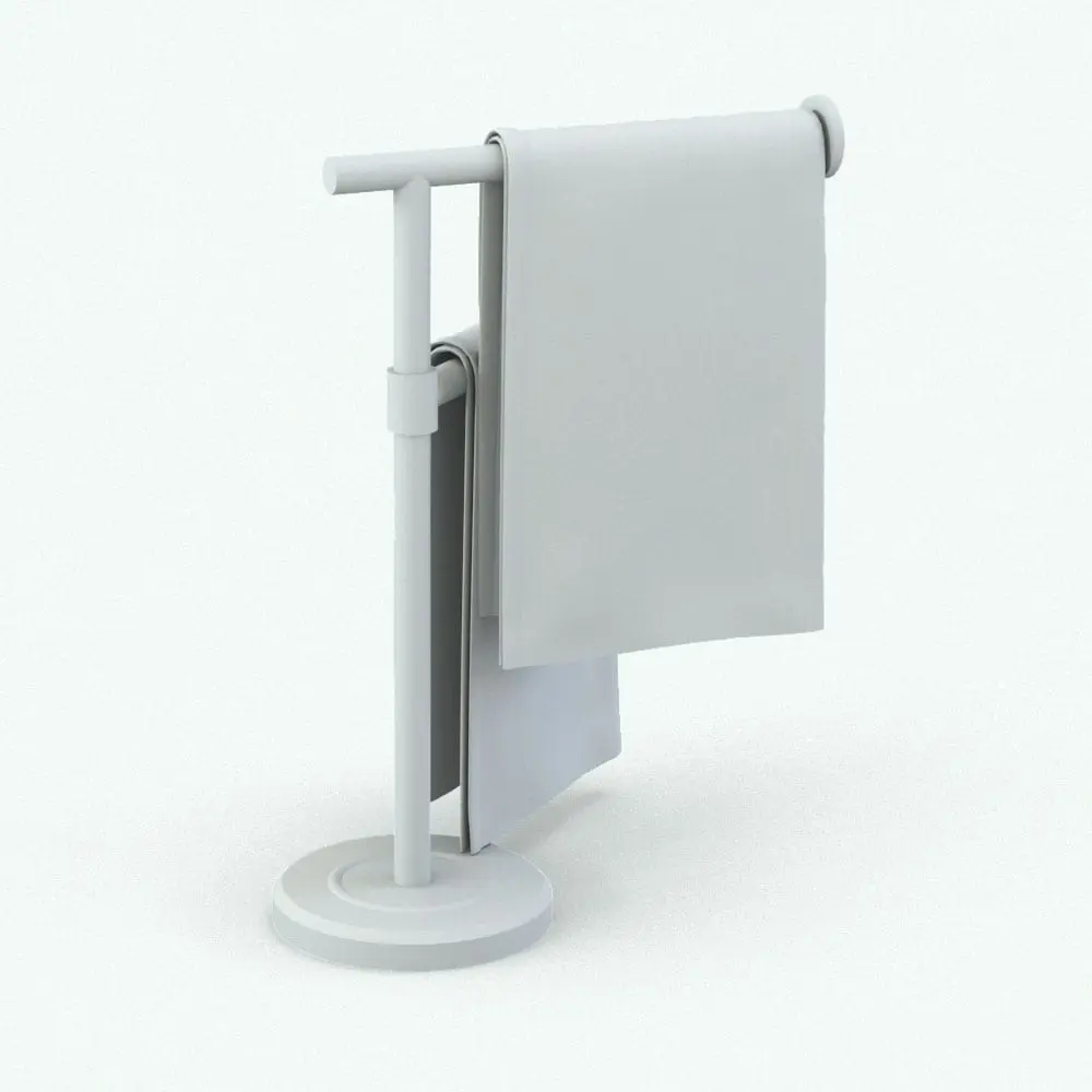 Revit Family / 3D Model - Standing Hand Towel Holder 2 Tiers Perspective Standing Hand Towel Revit Family with Swivel Tiers in ambient occlusion render.