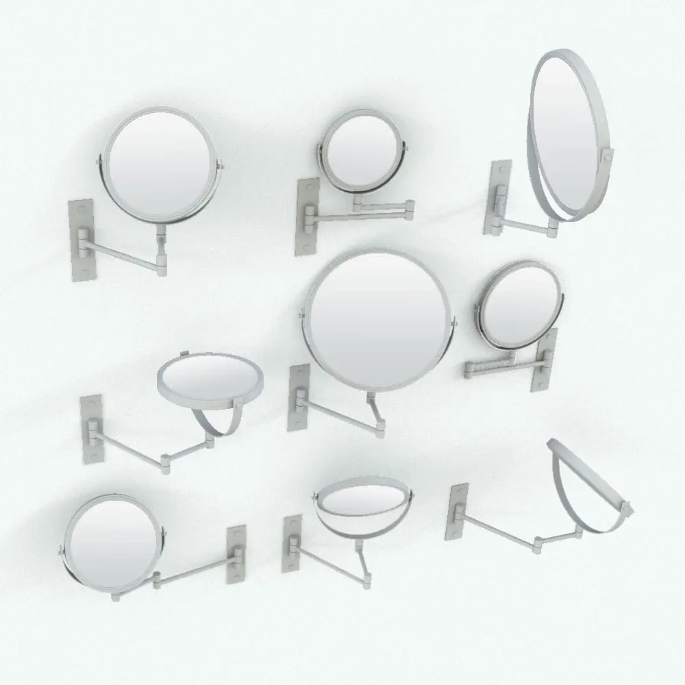 Revit Family / 3D Model - Swivel Wall Mount Mirror Variations Swivel Wall Mount Bathroom Mirror Revit Family in different parametric sizes and configurations to showcase its flexibility.