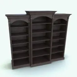 Traditional Triple Bookshelf Revit Family rendered in 3D in a dark-colored wood finish. This family is fully parametric and it allows you to configure the center section independently from the side sections. This way you can create a wide array of combinations to suit your projects better. Ideal for residential, office or hospitality projects, this bookshelf Revit family will make your 3D renderings stand out immediately.