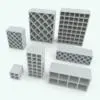 Traditional Squares Wine Rack Revit Family rendered in black and white and in different sizes and configurations to showcase its parametric flexibility. Use the rotated grid or the straight grid and change the sizes of the grid to suit your needs. All of this in just a few clicks thanks to its included parameters. Add this Traditional Squares Wine Rack Revit Family to your cart today and see for yourself.