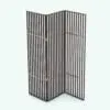 Tri-Fold Vertical Revit Folding Partition rendered in a dark wood finish with metallic accents. This fully parametric Revit family is the perfect solution to softly divide your architectural spaces while preserving visual connection and light passing. Don't wait any longer and get this Tri-Fold Vertical Revit Folding Partition now!