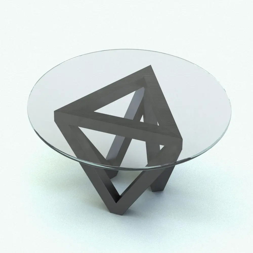 Revit Family / 3D Model - Triangular Multipurpose Coffee Table Revit Family Rendered in color. Triangular Multipurpose Coffee Table Revit Family rendered in 3D and with a dark wood finish and glass tabletop. Ideal for living rooms, bedrooms, office spaces and many more space types, this coffee table Revit family will be a focal point in your 3D renderings, making them look finished and livable. Don't wait any longer and get this Triangular Multipurpose Coffee Table Revit Family today.