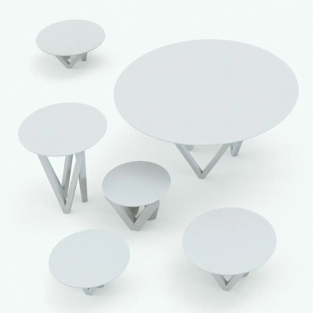 Revit Family / 3D Model - Triangular Multipurpose Coffee Table Revit Family Variations Triangular Multipurpose Coffee Table Revit Family rendered in black and white (ambient occlusion style) and in different sizes and configurations to showcase its parametric flexibility. This family comes with the materials shown on the mail image of this product, but you can choose your own materials too. Don't wait any longer and get this Triangular Coffee Table Revit Family today!