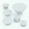 Twisted Circle Revit Coffee Table Family rendered in black and white (ambient occlusion style) and presented in different sizes and configurations to showcase its parametric flexibility. Ideal for modern and contemporary interior design projects, this Revit coffee table family will make your 3D renderings stand out in just a few clicks.