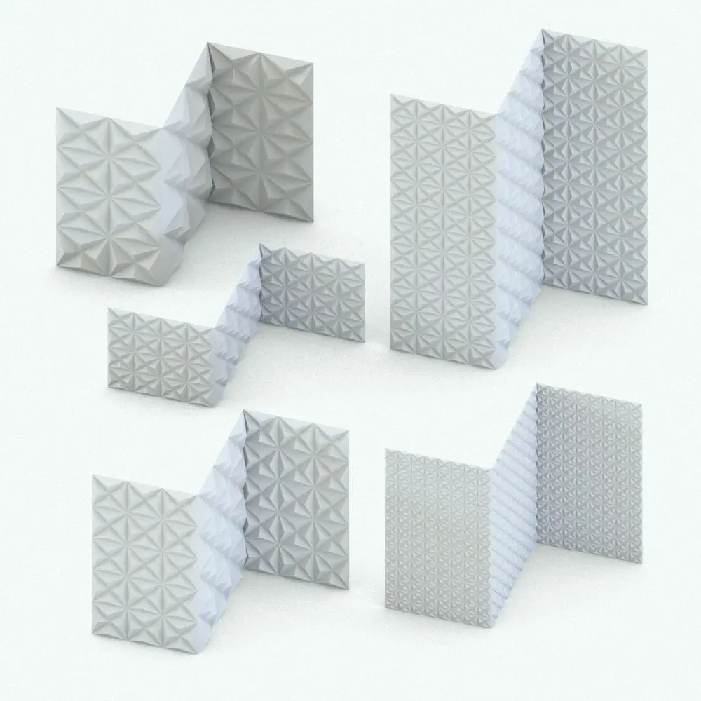 Design Variations of Pyramid Wall Cladding Revit Family Various configurations of the pyramid design wall cladding family, highlighting customizable height and motif repetition.
