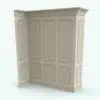Elegant Revit wall molding family with light-colored wood material, rendered in V-Ray, featuring classic French-style design elements with crown and base molding.