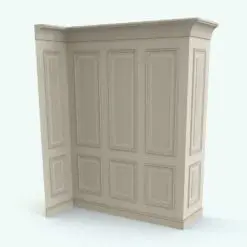 Elegant Revit wall molding family with light-colored wood material, rendered in V-Ray, featuring classic French-style design elements with crown and base molding.